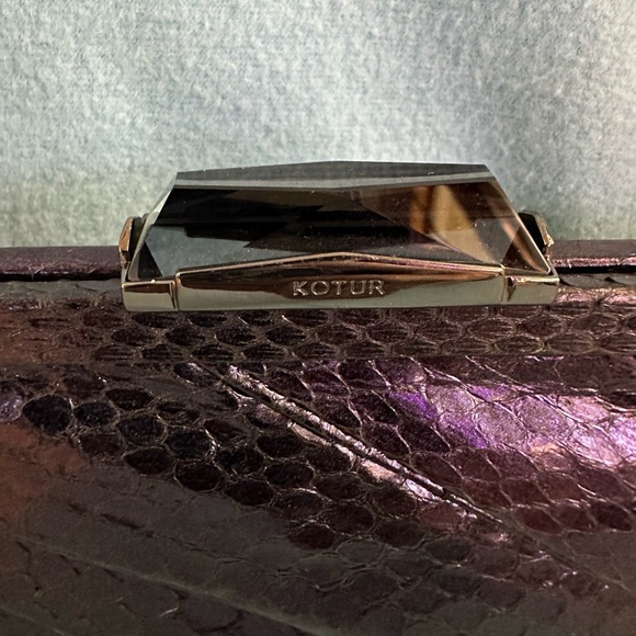 Kotur Snakeskin East West Clutch in Ink Blue/Purple Color and Crystal Closure - Picture 3 of 11